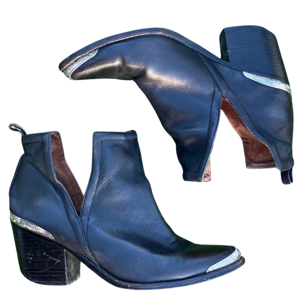 Jeffrey Campbell Cromwell Western black leather ankle boots